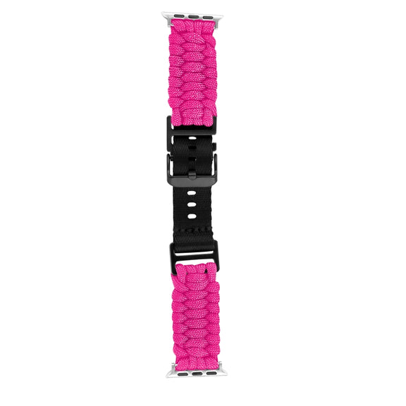 For Apple Watch SE 44mm Paracord Plain Braided Webbing Buckle Watch Band(Red)