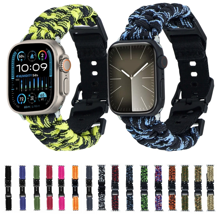 For Apple Watch SE 44mm Paracord Plain Braided Webbing Buckle Watch Band(Red White Blue)