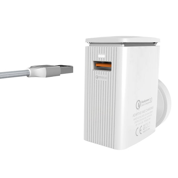LDNIO A1301Q 2 in 1 18W QC3.0 USB Interface Travel Charger Mobile Phone Charger with Type-C / USB-C Data Cable, US Plug