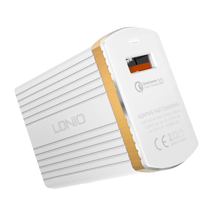 LDNIO A1302Q 2 in 1 18W QC3.0 USB Interface Grid Shape Travel Charger Mobile Phone Charger with Micro USB Data Cable, UK Plug