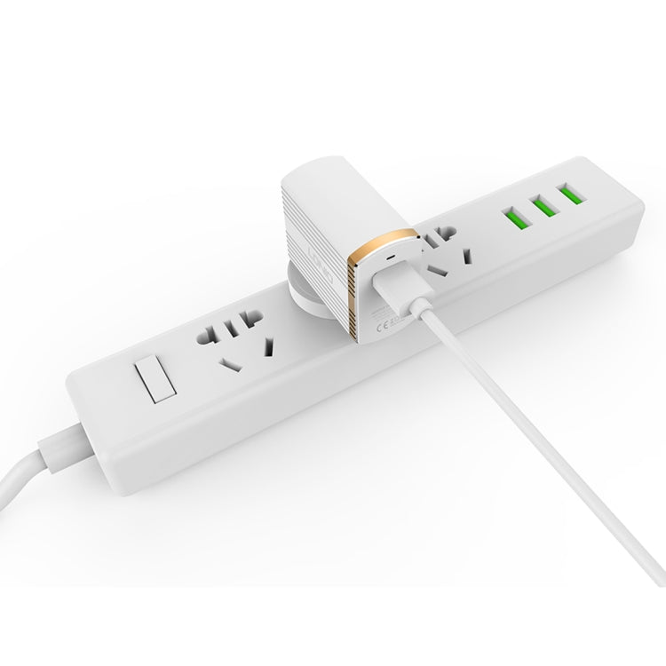 LDNIO A1302Q 2 in 1 18W QC3.0 USB Interface Grid Shape Travel Charger Mobile Phone Charger with 8 Pin Data Cable, EU Plug