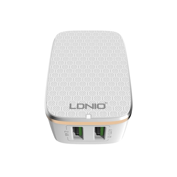 LDNIO A2204 2 in 1 12W Dual USB Interface Travel Charger Mobile Phone Charger with Type-C / USB-C Data Cable, UK Plug