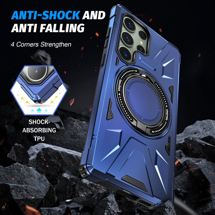 For Samsung Galaxy S23 Ultra 5G MagSafe Magnetic Shockproof Phone Case with Ring Holder(Navy Blue)