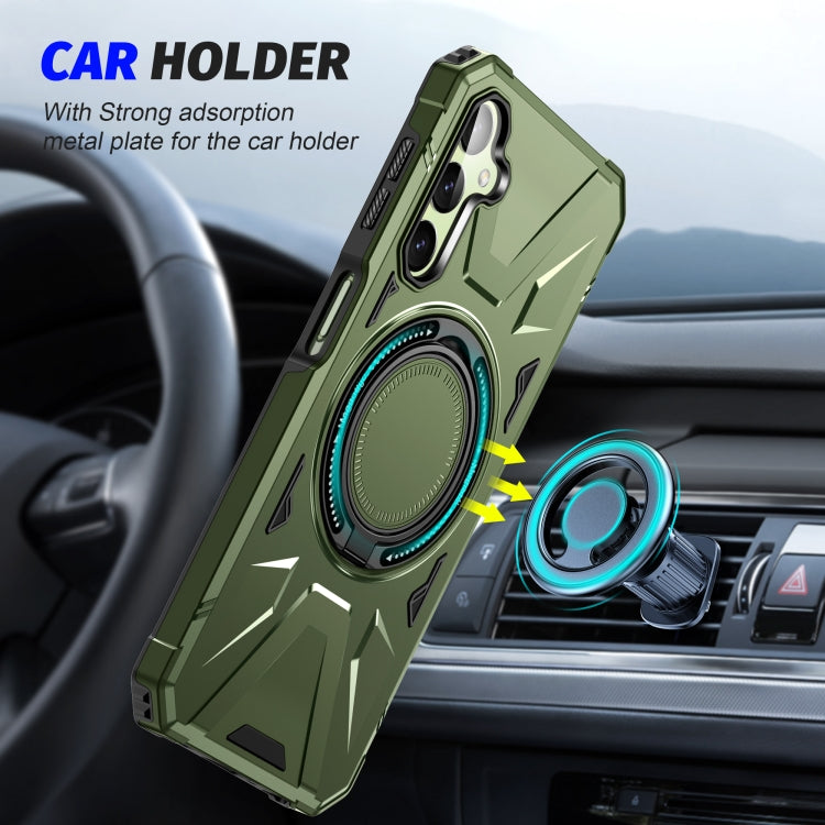 For Samsung Galaxy A14 4G/5G MagSafe Magnetic Shockproof Phone Case with Ring Holder(Dark Green)