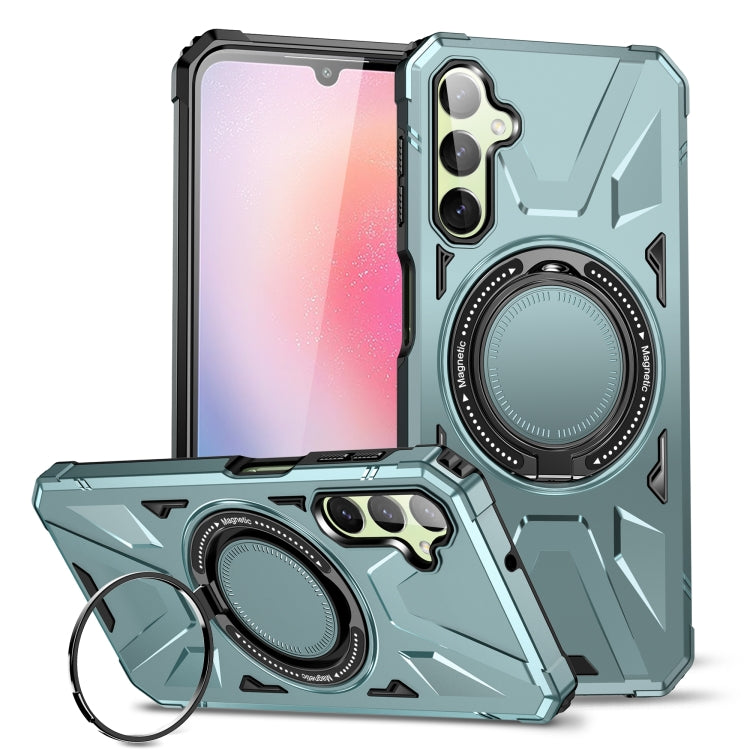 For Samsung Galaxy A24 5G MagSafe Magnetic Shockproof Phone Case with Ring Holder(Green)