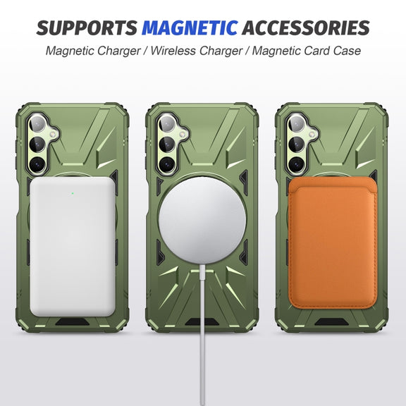 For Samsung Galaxy A24 5G MagSafe Magnetic Shockproof Phone Case with Ring Holder(Dark Green)