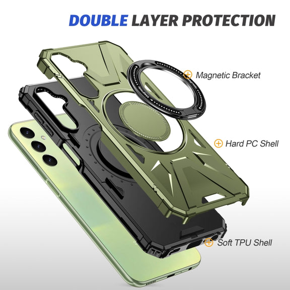 For Samsung Galaxy A24 4G/A25 5G MagSafe Magnetic Shockproof Phone Case with Ring Holder(Dark Green)