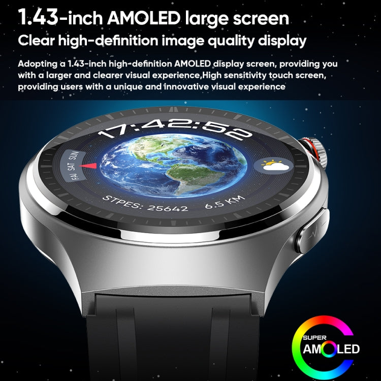 MT200 1.43 inch AMOLED IP67 Smart Call Watch, Support ECG/Body Temperature/Blood Glucose Monitoring(Black)