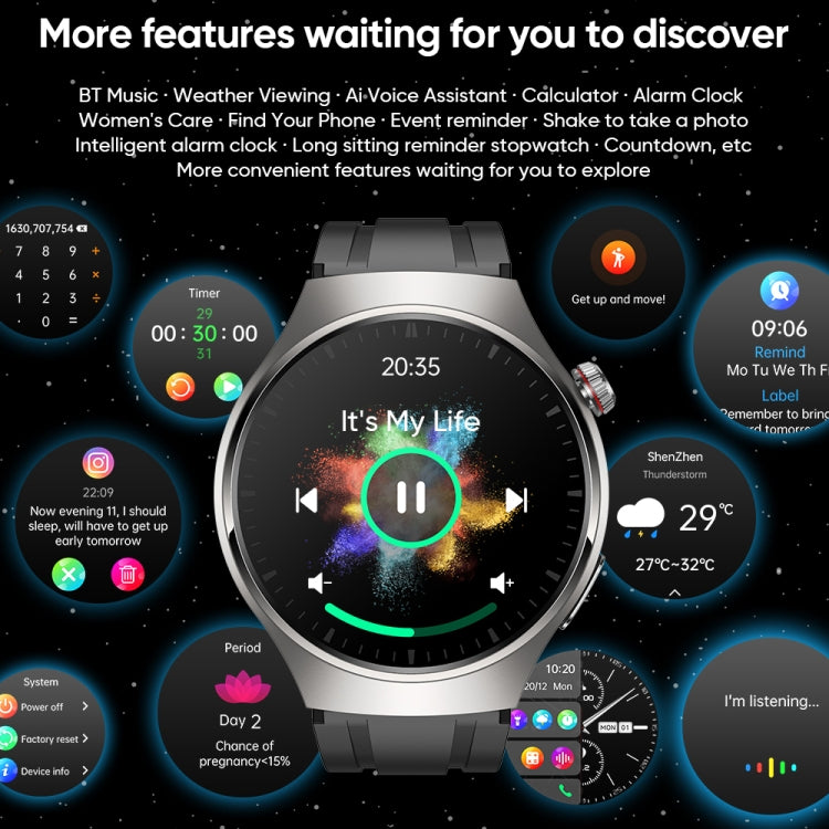 MT200 1.43 inch AMOLED IP67 Smart Call Watch, Support ECG/Body Temperature/Blood Glucose Monitoring(Black)