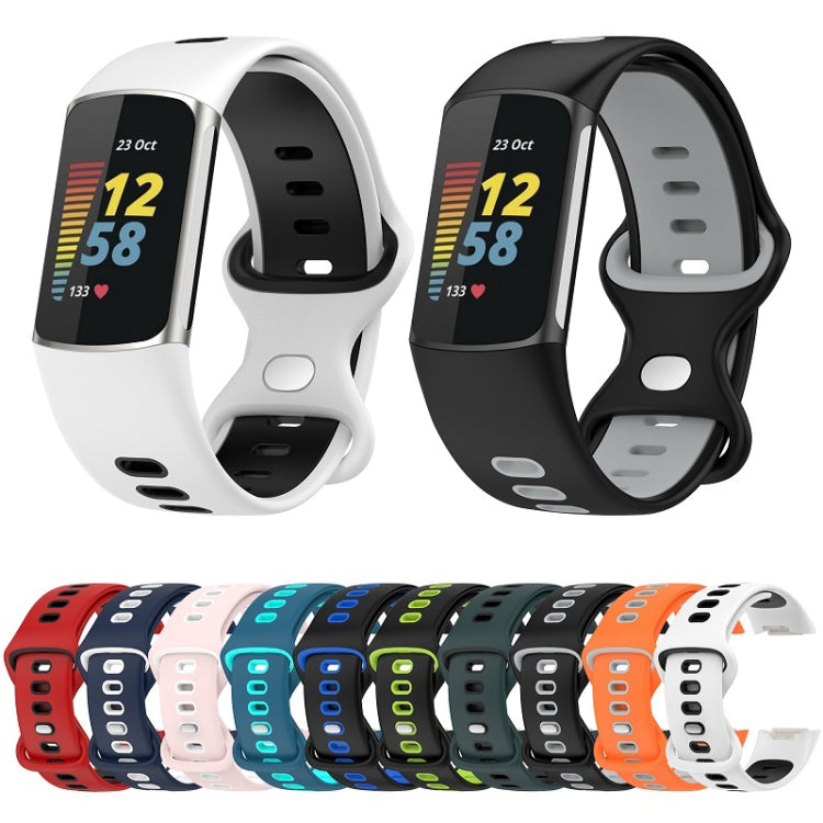 For Fitbit Charge 6 Two Color Silicone Watch Band(Midnight Blue White)