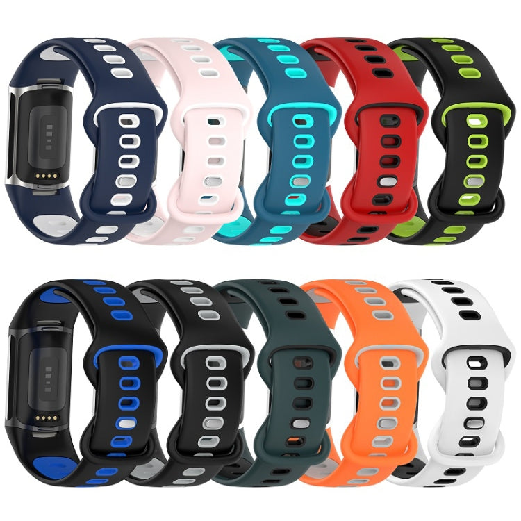 For Fitbit Charge 6 Two Color Silicone Watch Band(Midnight Blue White)
