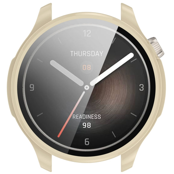 For Amazfit Balance A2286 PC + Tempered Film Integrated Watch Protective Case(Ivory White)