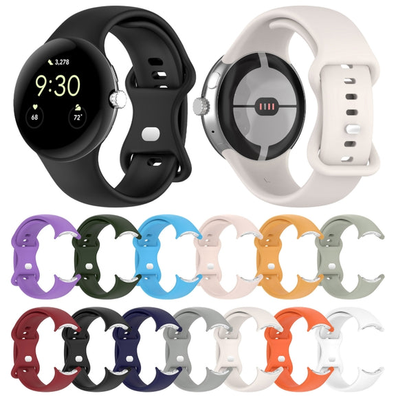 For Google Pixel Watch 2 Solid Color Silicone Watch Band, Size:S Size(Pink)