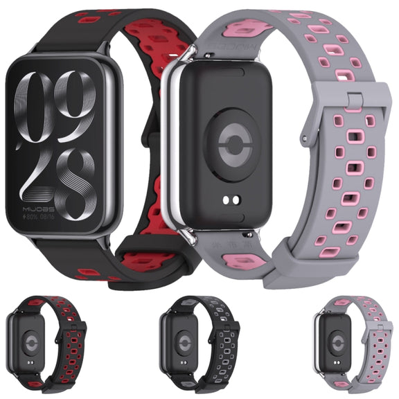 For Xiaomi Smart Band 9 Pro / 8 Pro Mijobs Square Hole Breathable Silicone Watch Band(Black Grey)