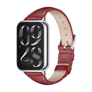 For Xiaomi Smart Band 9 Pro / 8 Pro Mijobs Genuine Leather Slim Watch Band(Red Silver)
