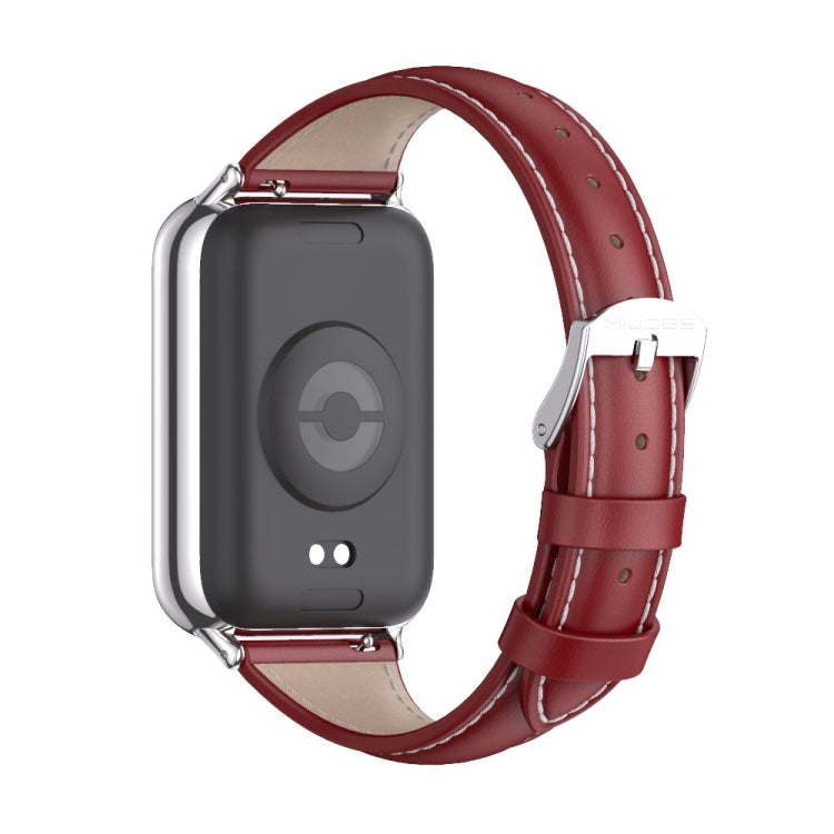 For Xiaomi Smart Band 9 Pro / 8 Pro Mijobs Genuine Leather Slim Watch Band(Red Silver)