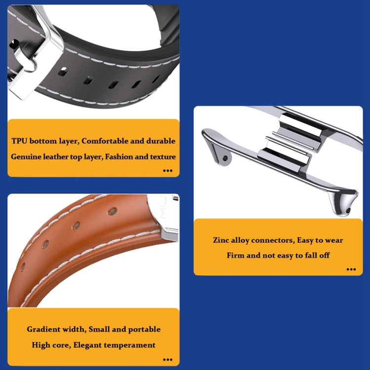For Xiaomi Smart Band 9 Pro / 8 Pro Mijobs Genuine Leather Slim Watch Band(Blue Silver)