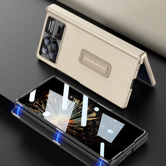 For Xiaomi Mix Fold 3 GKK Magnetic Hinge Flip Leather Phone Case with Holder(Carbon Fiber)