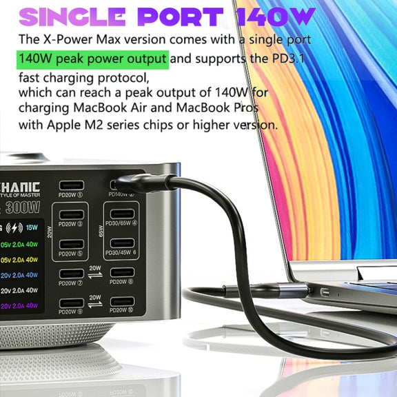 Mechanic X-Power Series Multiport Digital Display USB Charger Station with Wireless Charging, Total Power:300W(EU Plug)
