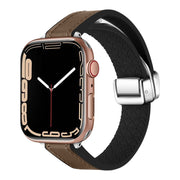For Apple Watch Series 9 45mm Magnetic Folding Leather Silicone Watch Band(Dark Brown)