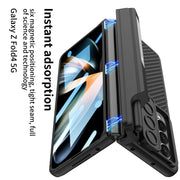 For Samsung Galaxy Z Fold4 GKK Magnetic Hinge Flip Leather Phone Case with Holder(Carbon Fiber)