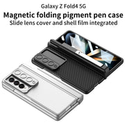For Samsung Galaxy Z Fold4 GKK Magnetic Hinge Flip Leather Phone Case with Holder(Carbon Fiber)
