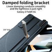 For Samsung Galaxy Z Fold4 GKK Magnetic Hinge Flip Leather Phone Case with Holder(Carbon Fiber)