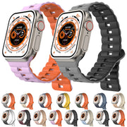 For Apple Watch 42mm Reverse Buckle Two Color Magnetic Silicone Watch Band(Blue+Starlight)