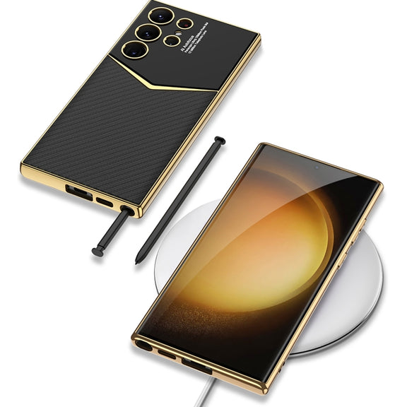 For Samsung Galaxy S24 Ultra 5G GKK Plating Soft TPU + Leather Full Coverage Phone Case without Pen(Black)