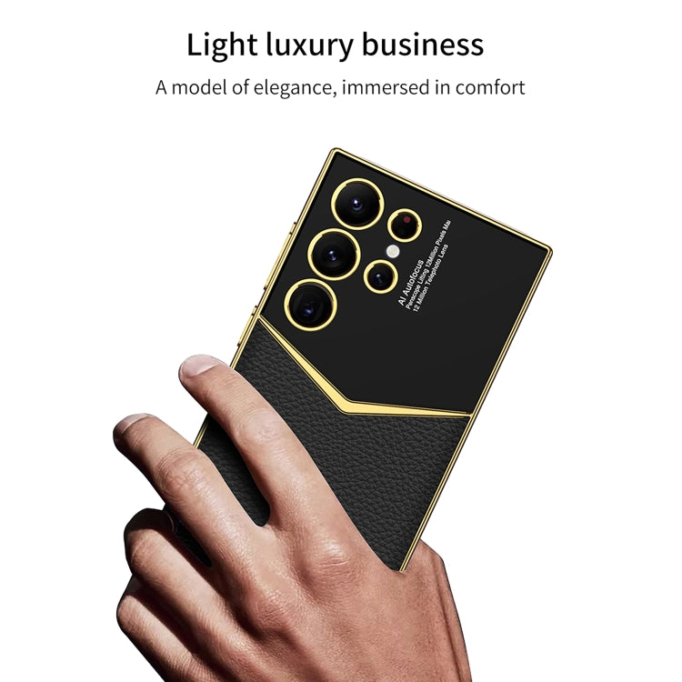 For Samsung Galaxy S24 Ultra 5G GKK Plating Soft TPU + Leather Full Coverage Phone Case without Pen(Black)