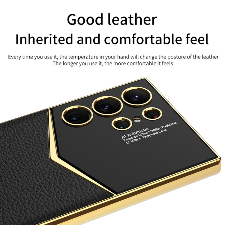 For Samsung Galaxy S24 Ultra 5G GKK Plating Soft TPU + Leather Full Coverage Phone Case without Pen(Black)