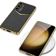 For Samsung Galaxy S24 5G GKK Plating Soft TPU + Leather Full Coverage Phone Case without Pen(White)
