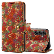 For Samsung Galaxy S23 FE Denior Flower Language Series Cork Fabric Oil Edge Leather Phone Case(Summer)