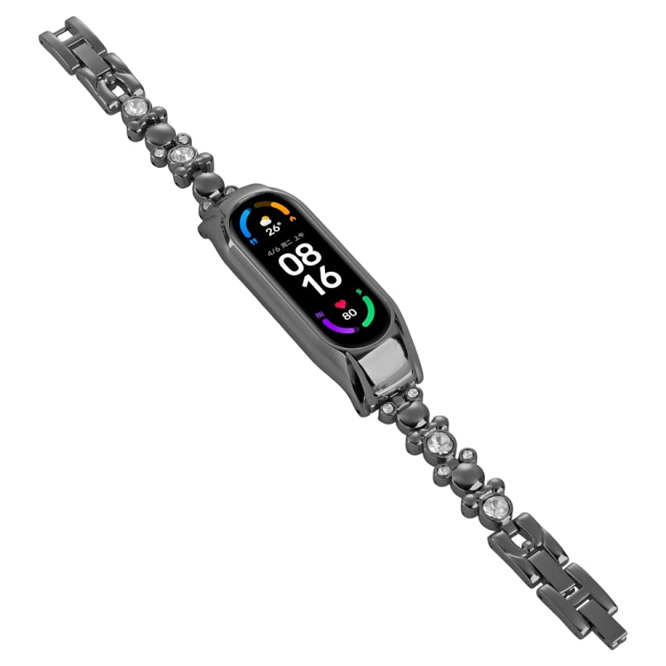 For Xiaomi Mi Band 8 Cute Bear Diamond Metal Watch Band(Black)