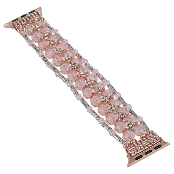 For Apple Watch SE 2022 44mm Beaded Diamond Bracelet Watch Band(Pink)