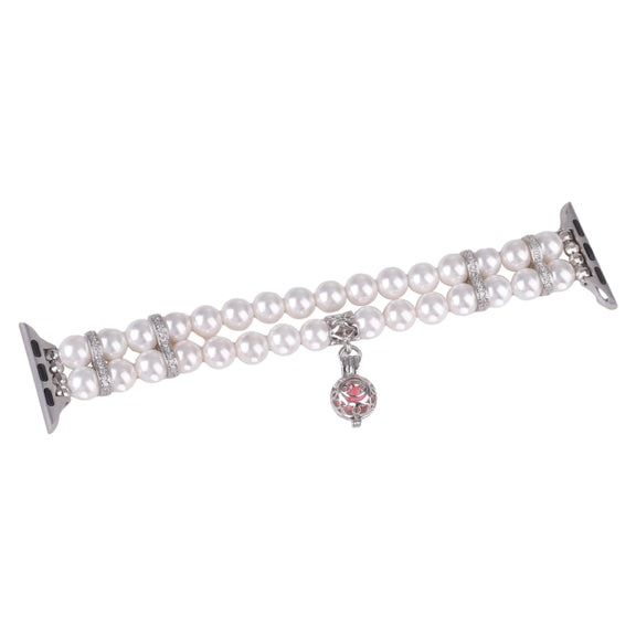 For Apple Watch Series 9 41mm Beaded Dual Row Pearl Bracelet Watch Band(White)