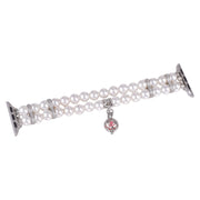For Apple Watch SE 40mm Beaded Dual Row Pearl Bracelet Watch Band(White)