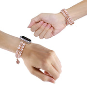 For Apple Watch 6 40mm Beaded Dual Row Pearl Bracelet Watch Band(Pink)