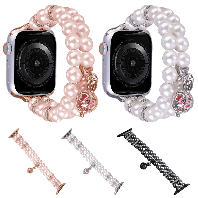 For Apple Watch 6 40mm Beaded Dual Row Pearl Bracelet Watch Band(Pink)