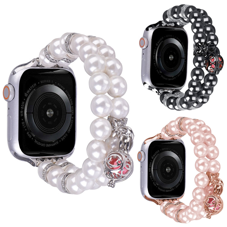 For Apple Watch 6 40mm Beaded Dual Row Pearl Bracelet Watch Band(Pink)