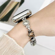 For Apple Watch Ultra 49mm Diamond Hearts Metal Chain Watch Band(Silver)