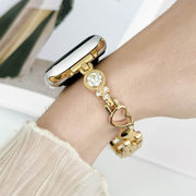 For Apple Watch Series 5 40mm Diamond Hearts Metal Chain Watch Band(Gold)