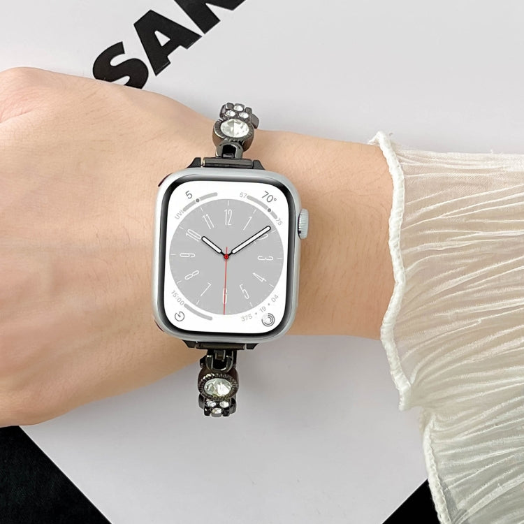 For Apple Watch Series 3 42mm Diamond Hearts Metal Chain Watch Band(Silver)
