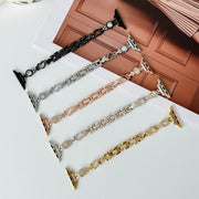 For Apple Watch Series 2 42mm Diamond Hearts Metal Chain Watch Band(Starlight)