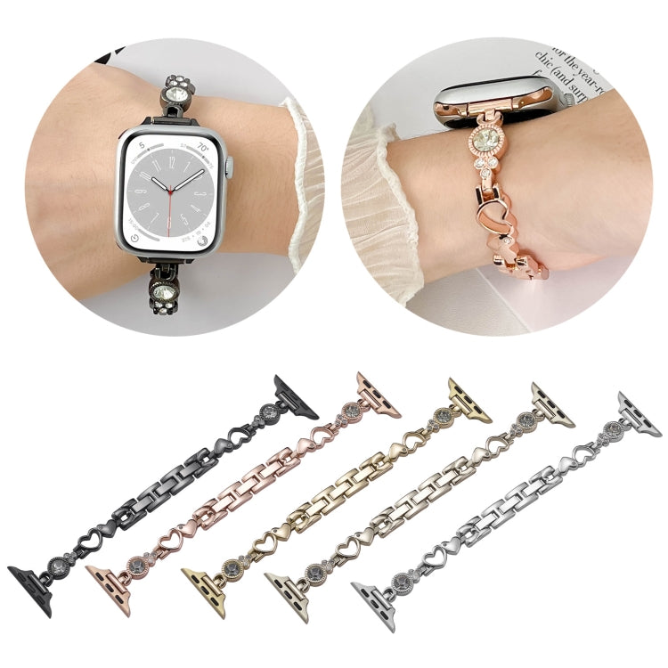 For Apple Watch Ultra 49mm Diamond Hearts Metal Chain Watch Band(Silver)