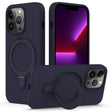 For iPhone 13 Pro Liquid Silicone MagSafe Magnetic Phone Case with Ring Holder(Midnight Blue) - free shipping - PMC TechLife - Order now!