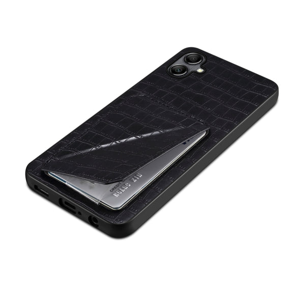 For Samsung Galaxy S23 Ultra 5G Denior Imitation Crocodile Leather Back Phone Case with Holder(Black)