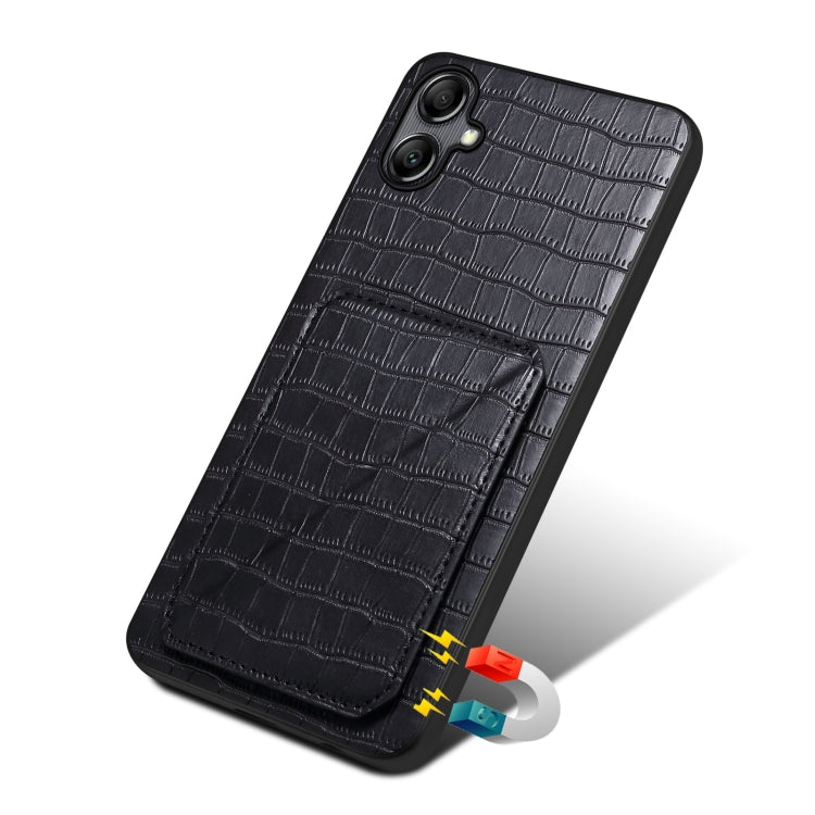 For Samsung Galaxy S23 Ultra 5G Denior Imitation Crocodile Leather Back Phone Case with Holder(Black)