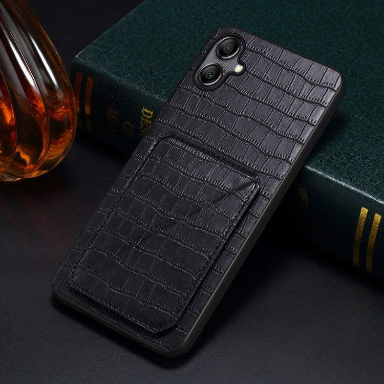 For Samsung Galaxy S23 Ultra 5G Denior Imitation Crocodile Leather Back Phone Case with Holder(Black)