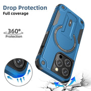 For iPhone 14 Plus Armor Magsafe Holder PC Hybrid TPU Phone Case(Dark Blue)